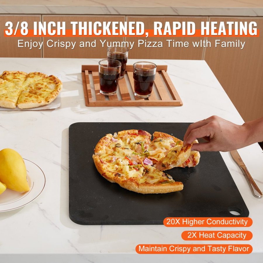 VEVOR Pizza Steel, 40.6 x 36.8 x 1 cm Pizza Steel Plate for Oven, Pre-Seasoned Carbon Steel Pizza Baking Stone with 20X Higher Conductivity, Heavy Duty Pizza Pan for Outdoor Grill, Indoor Oven