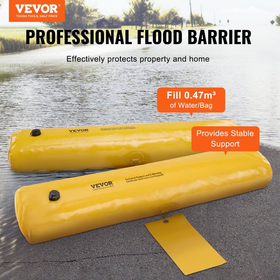 VEVOR Flood Barriers, Sandbag Alternative Flood Bags 4 Pack, Flood Barrier for Home, Water Barriers for Flooding, Doorway, Driveway(122 × 25 × 17 cm)