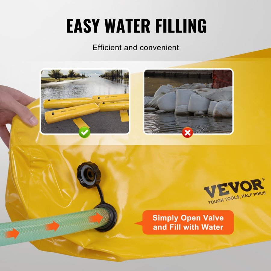 VEVOR Flood Barriers, Sandbag Alternative Flood Bags 4 Pack, Flood Barrier for Home, Water Barriers for Flooding, Doorway, Driveway(122 × 25 × 17 cm)