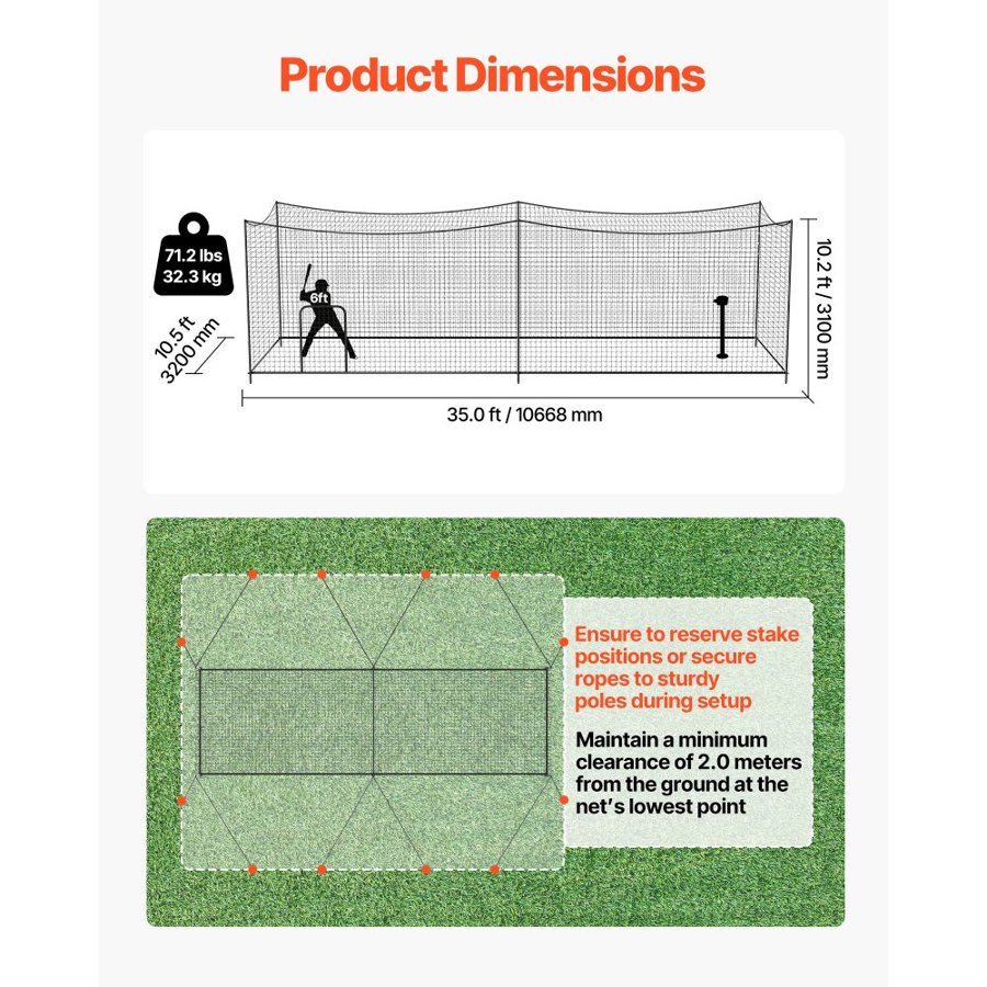 VEVOR Portable Baseball Batting Cage – 35x10.5x10.2 ft