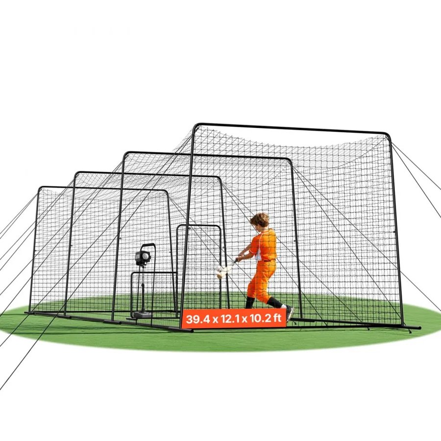 VEVOR Baseball Batting Cage, 12000 x 3680 x 3100mm Freestanding Portable Batting Cage, Hitting Cages with 45-Ply Knotted HDPE & Long Positioning Ropes, Battings Cages Netting for Indoor Outdoor