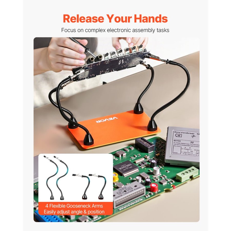 VEVOR Magnetic Helping Hands Soldering Station, 4 Flexible Arms Third Hand Tool, with Alligator Clips & Non-Slip Heavy-Duty Steel Base, Soldering Helping Hands for Electronic Repair Craft Hobby DIY