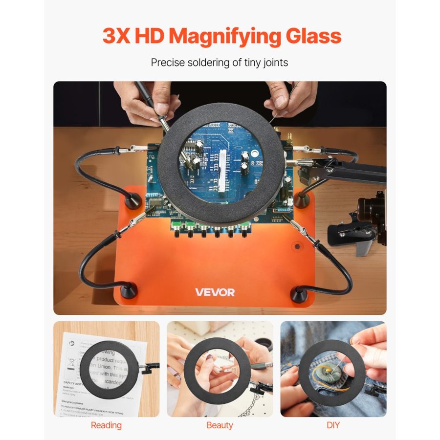 VEVOR Third Hand Tool With Magnifying Glass – 3X LED Lamp