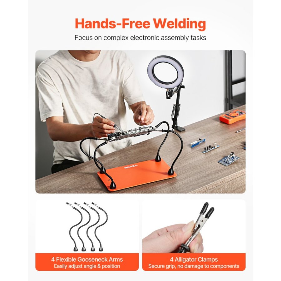 VEVOR Third Hand Tool With Magnifying Glass – 3X LED Lamp