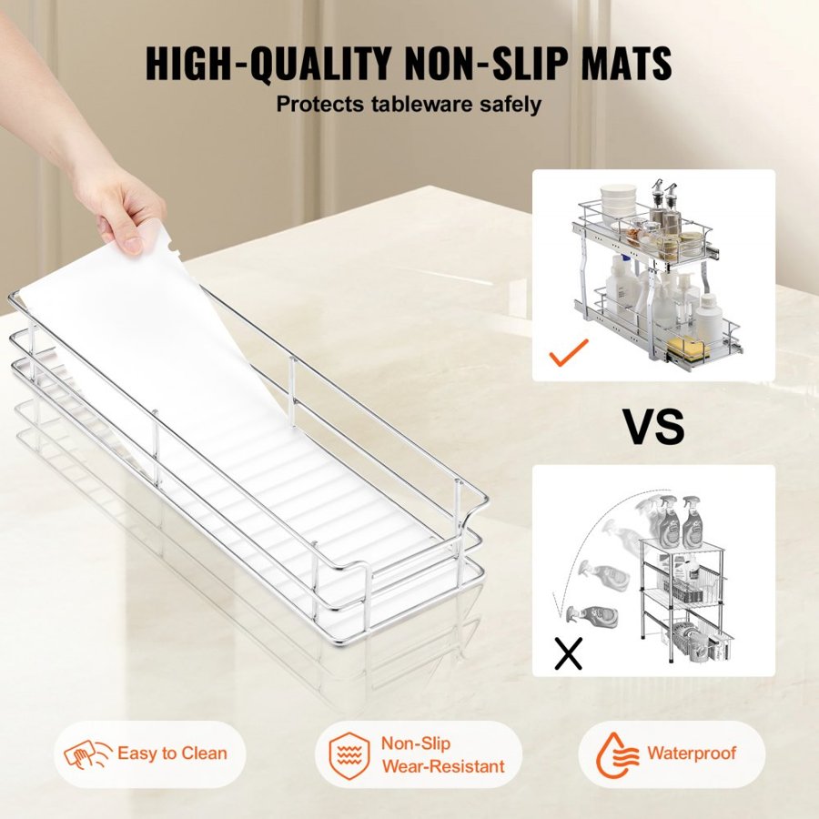 VEVOR 8.5"Wx21"Dx15"H Pull Out Cabinet Organizer, Heavy Duty Slide Out Pantry Shelves, Steel Roll Out Drawers, Sliding Drawer Storage for Home Under Sink, 10"Wx22"Dx18"H Install Size for Cabinet