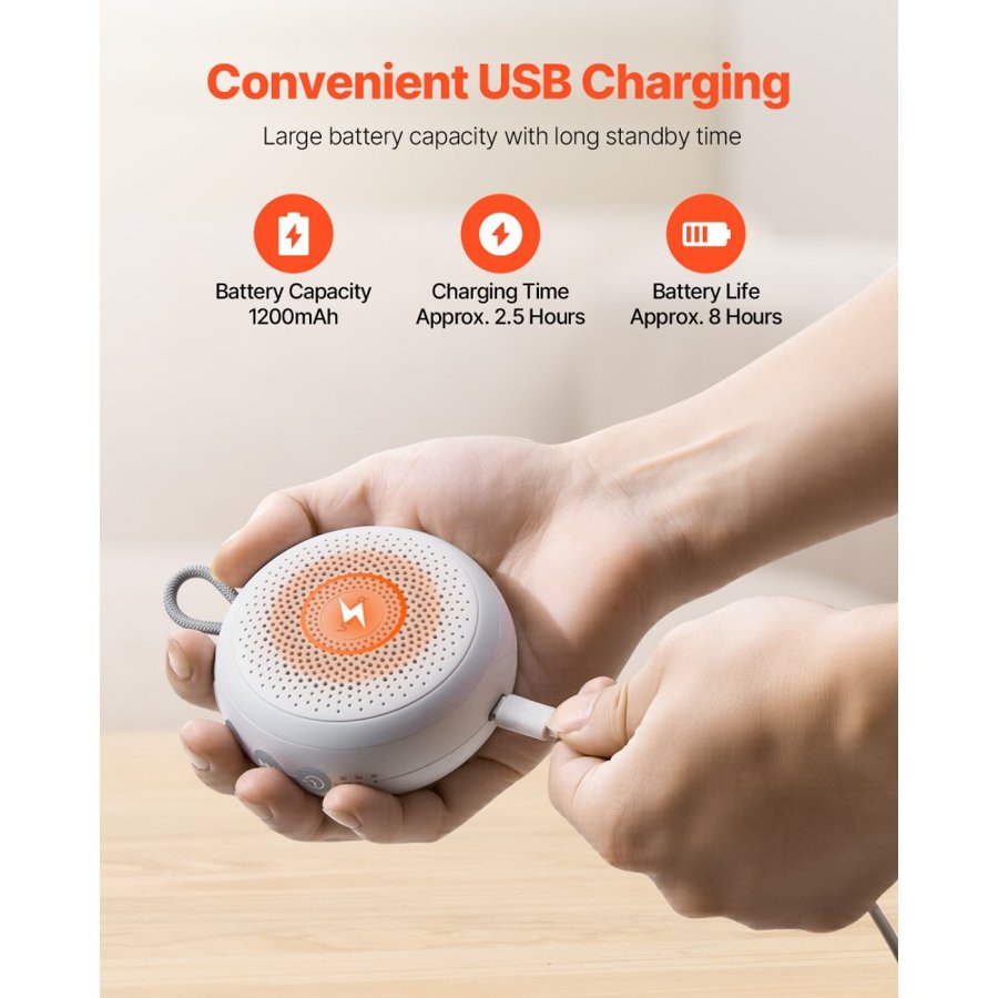 VEVOR Sound Machine, 20 Soothing Sleep Sounds, 4-in-1 Hangable White Noise Sound Machine with Auto-Off Timer, Soft Ring Light, Memory Function and Child Lock, for Baby, Adults, Home, Office & Travel