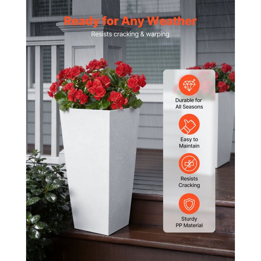VEVOR Set of 2 Tall Planters – 665mm White w/ Casters