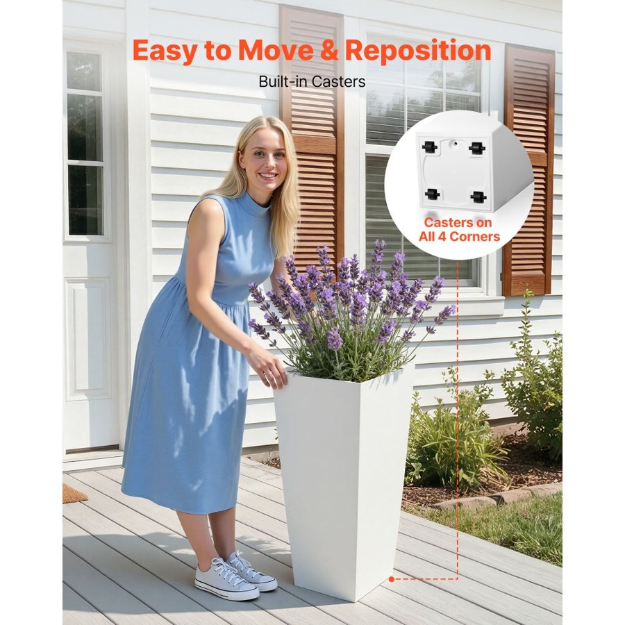 VEVOR Set of 2 Tall Planters – 665mm White w/ Casters