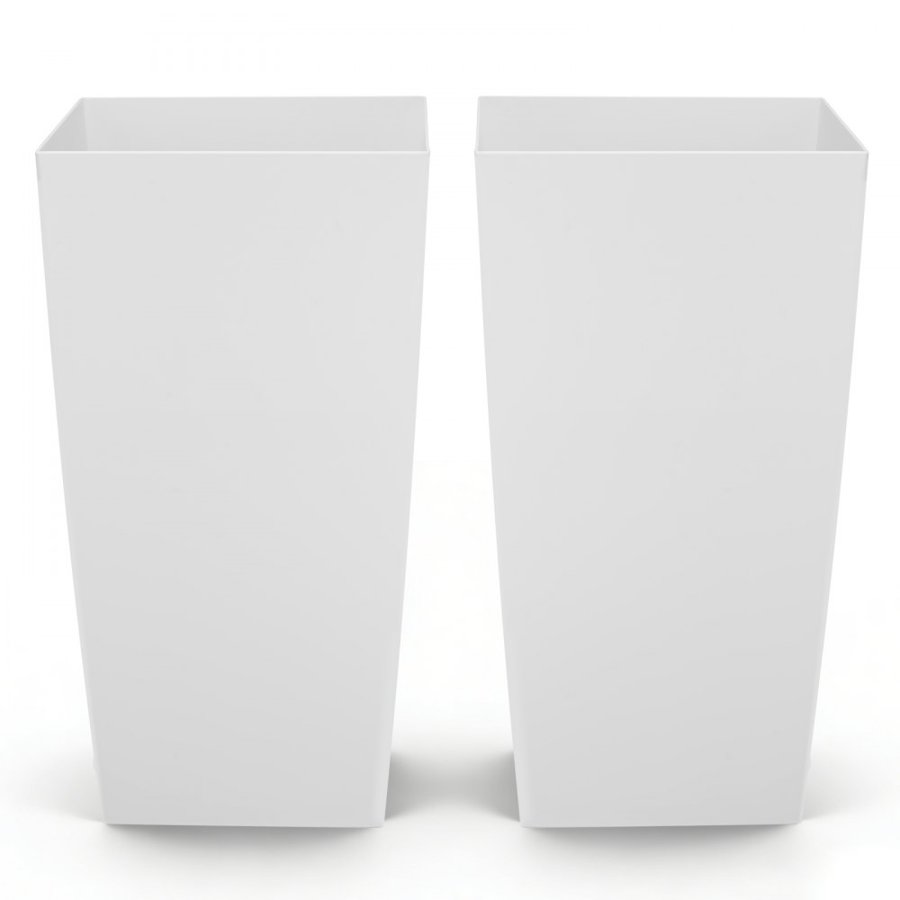 VEVOR Tall Planters Set of 2, 750 mm Large Outdoor Taper Planters for Outdoor Indoor Plants, Front Porch Plastic Modern Flower Pots with Casters, Inner Pot & Drainage Holes for Patio, Garden, White