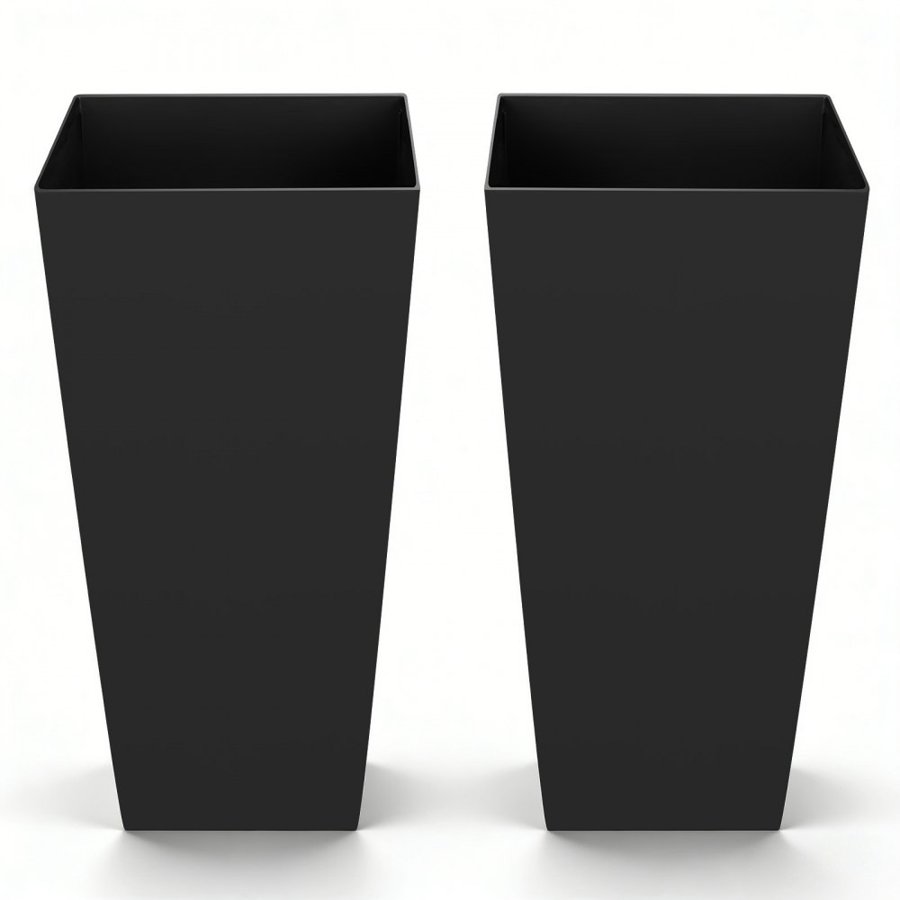 VEVOR Tall Planters Set of 2, 665 mm Large Outdoor Taper Planters for Outdoor Indoor Plants, Front Porch Plastic Modern Flower Pots with Casters, Inner Pot & Drainage Holes for Patio, Garden, Black