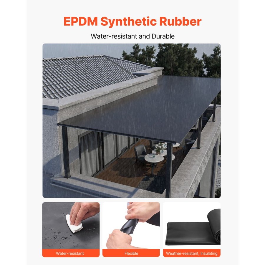 VEVOR Roof Rubber Roll – 15x25ft, 45mil, EPDM, 375sqft Cover