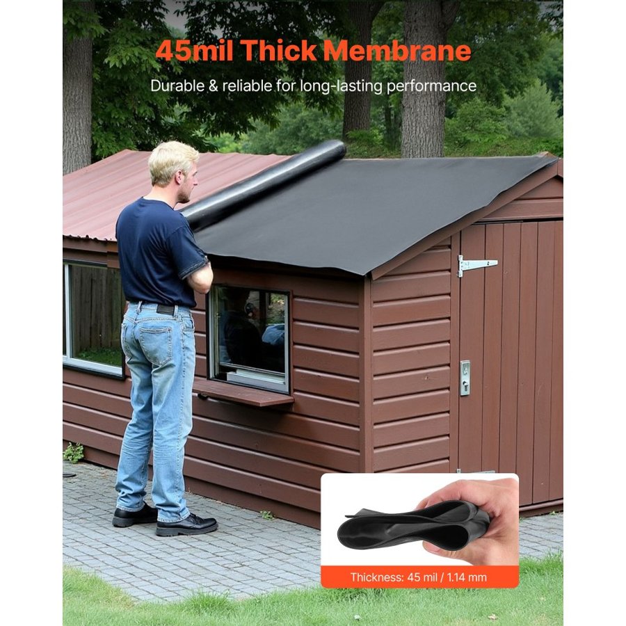 VEVOR Roll Roofing, 20 x 25 ft, 45 mil EPDM Rubber Roofing, Long Lifespan & Weather-resistant, Withstands Harsh Temperatures, Flexible & Easy Installation, Roof Underlayment for RVs, Roofs, Ponds