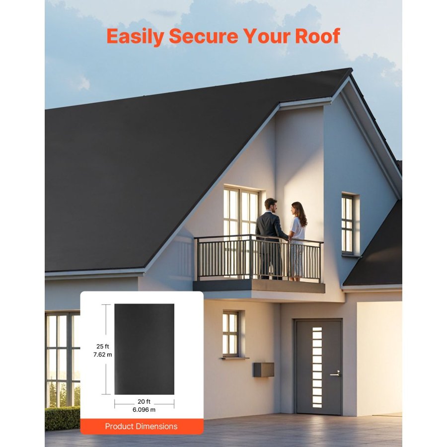 VEVOR Roll Roofing, 20 x 25 ft, 45 mil EPDM Rubber Roofing, Long Lifespan & Weather-resistant, Withstands Harsh Temperatures, Flexible & Easy Installation, Roof Underlayment for RVs, Roofs, Ponds