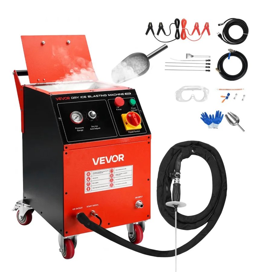 VEVOR Dry Ice Blasting Machine, 11LBS (5KG) Capacity Dry Ice Cleaning Machine with 4 Nozzles, Adjustable Pressure & Dry Ice Amount, Movable Blaster Cleaner for Automotive Ship Aviation Chemical