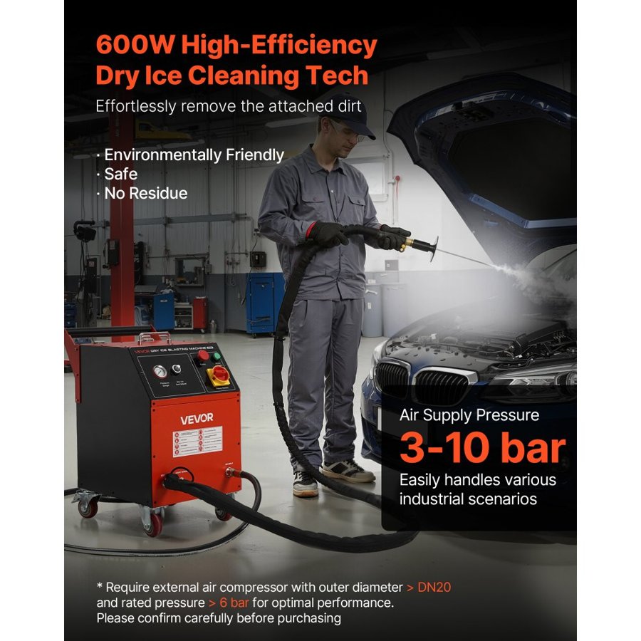 VEVOR Dry Ice Blasting Machine, 11LBS (5KG) Capacity Dry Ice Cleaning Machine with 4 Nozzles, Adjustable Pressure & Dry Ice Amount, Movable Blaster Cleaner for Automotive Ship Aviation Chemical