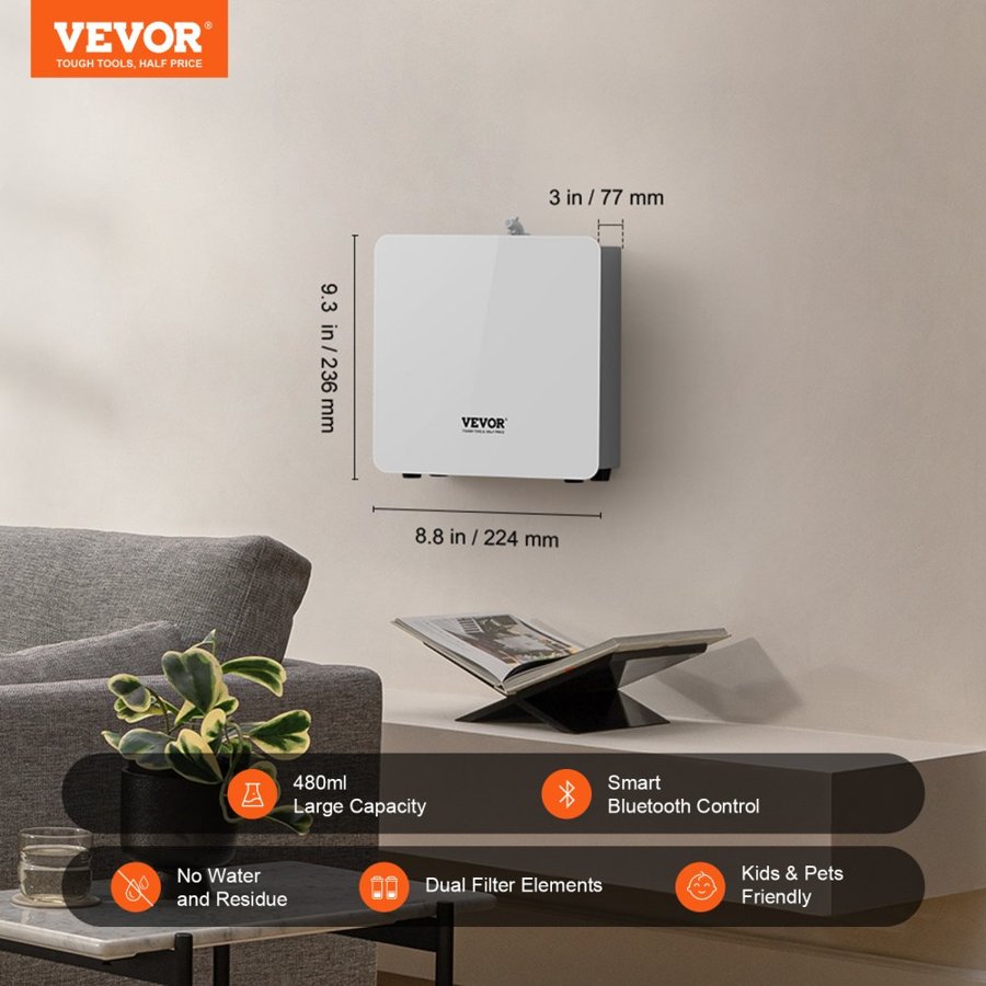 VEVOR Scent Air Machine for Home 480ML Cold Air Diffuser 2500sq.ft Waterless