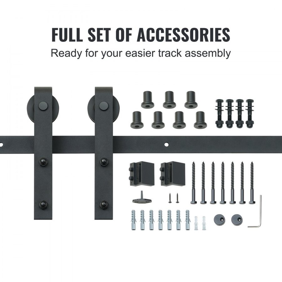 VEVOR 8FT Sliding Barn Door Hardware Kit, 149.7 kg Loading Heavy Duty Barn Door Track Kit for Single Door, Fit 112.8-131.1 cm Wide and 3.3-4.6 cm Thick Door Panel, with Smooth & Silent Pulley (J Shape)