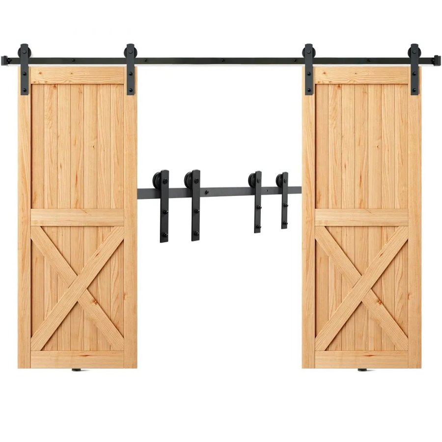 VEVOR 243.8 cm Sliding Barn Door Hardware Kit, 149.7 kg Heavy Duty Barn Door Track Kit for Double Doors, Fit 112-131 cm Total Width and 3.3-4.6 cm Thick 2 Door Panels, with Smooth & Silent Pulley (I Shape)