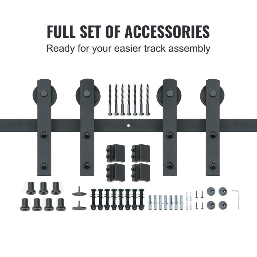 VEVOR 243.8 cm Sliding Barn Door Hardware Kit, 149.7 kg Heavy Duty Barn Door Track Kit for Double Doors, Fit 112-131 cm Total Width and 3.3-4.6 cm Thick 2 Door Panels, with Smooth & Silent Pulley (I Shape)