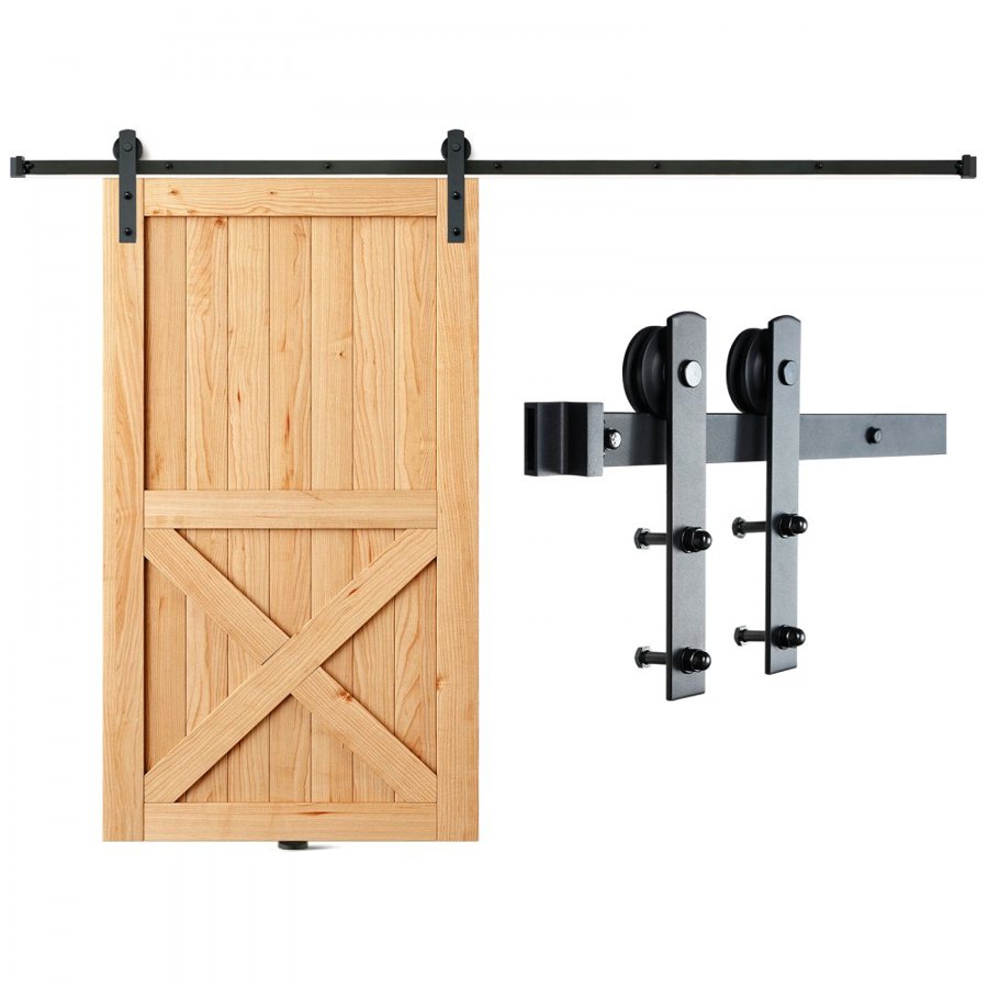 VEVOR 243.8 cm Sliding Barn Door Hardware Kit, 149.7 kg Loading Heavy Duty Barn Door Track Kit for Single Door, Fit 112.8-131.1 cm Wide and 3.3-4.6 cm Thick Door Panel, with Smooth & Silent Pulley (I Shape)