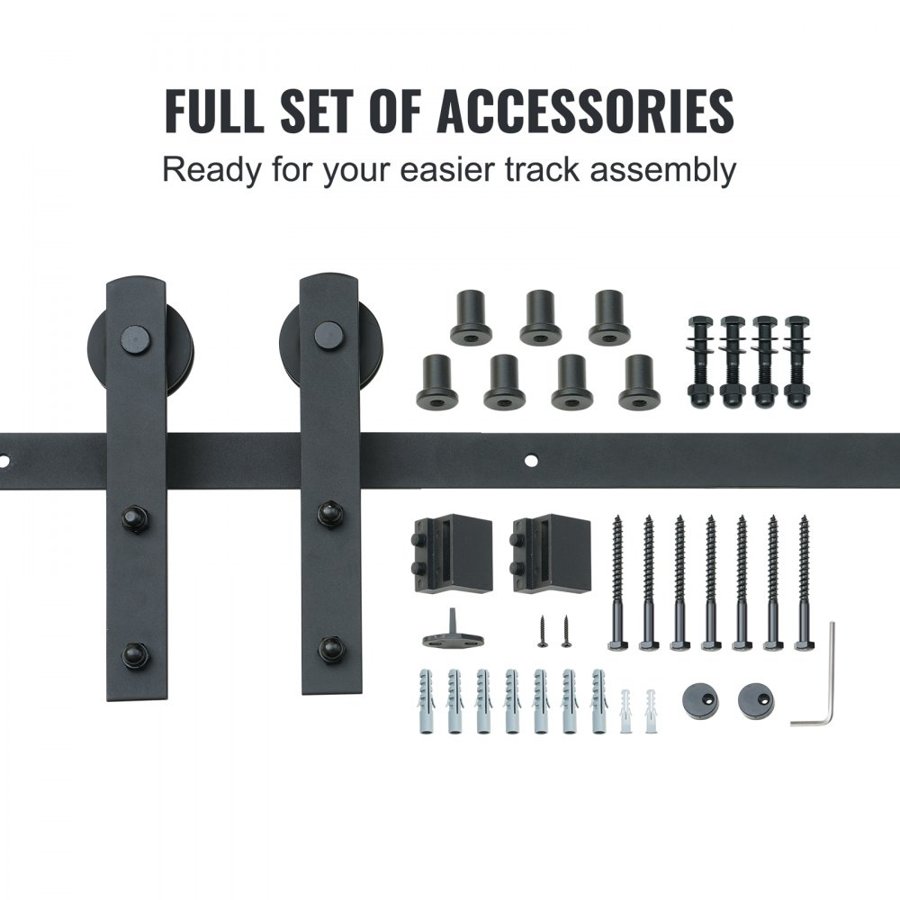 VEVOR 243.8 cm Sliding Barn Door Hardware Kit, 149.7 kg Loading Heavy Duty Barn Door Track Kit for Single Door, Fit 112.8-131.1 cm Wide and 3.3-4.6 cm Thick Door Panel, with Smooth & Silent Pulley (I Shape)