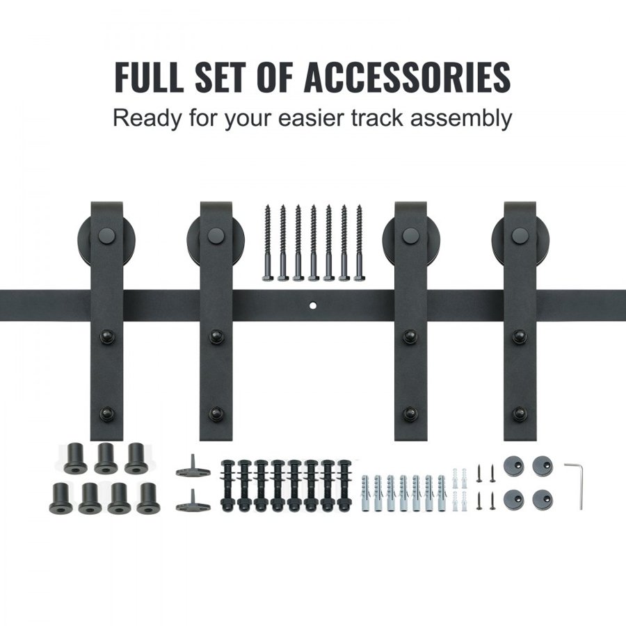 VEVOR 243.8 cm Sliding Barn Door Hardware Kit, 149.7 kg Heavy Duty Barn Door Track Kit for Double Doors, Fit 112-131cm Total Width and 3.3-4.6cm Thick 2 Door Panels, with Smooth & Silent Pulley (J Shape)