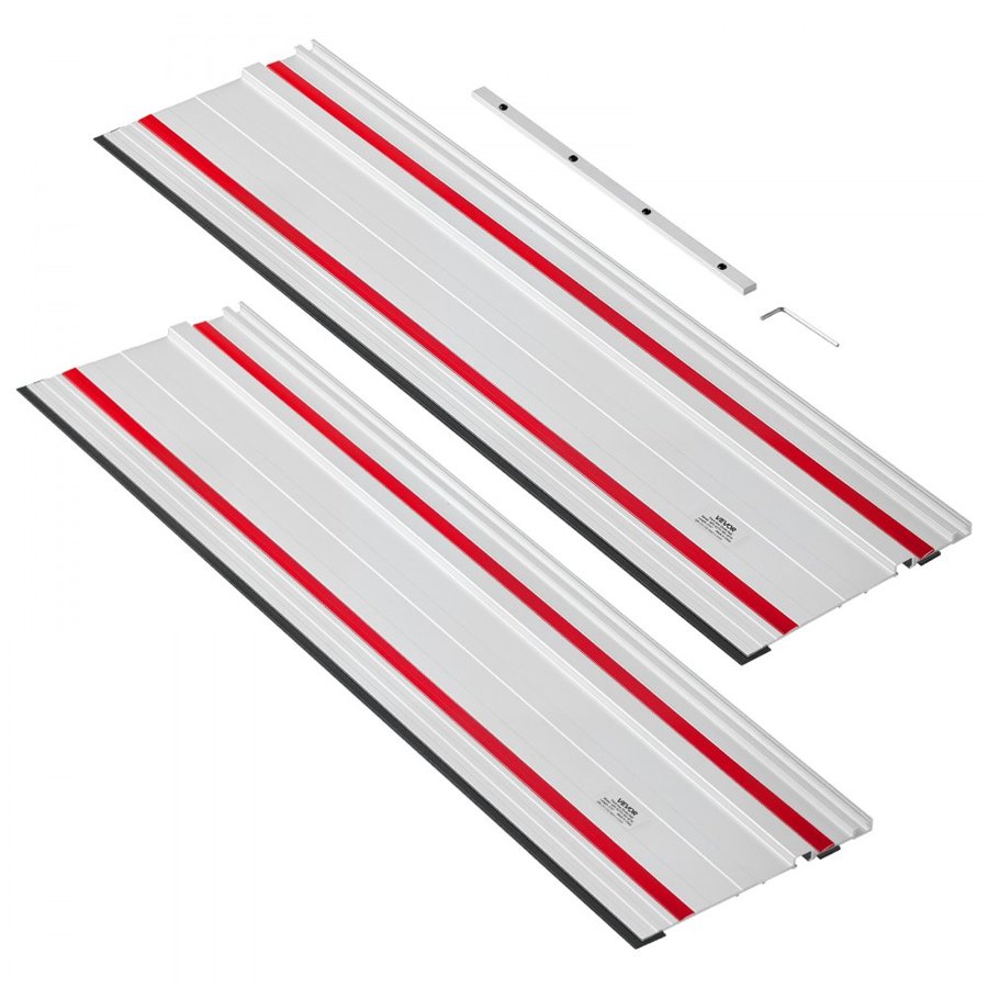 VEVOR Track Saw Guide Rail, 1397 mm Cutting Range, Kit Includes 2 x 698.5 mm Aluminum Extruded Guide Rails and 1 Connector, Compatible with Makita, Festool & WEN Track Saws, for Woodworking Projects