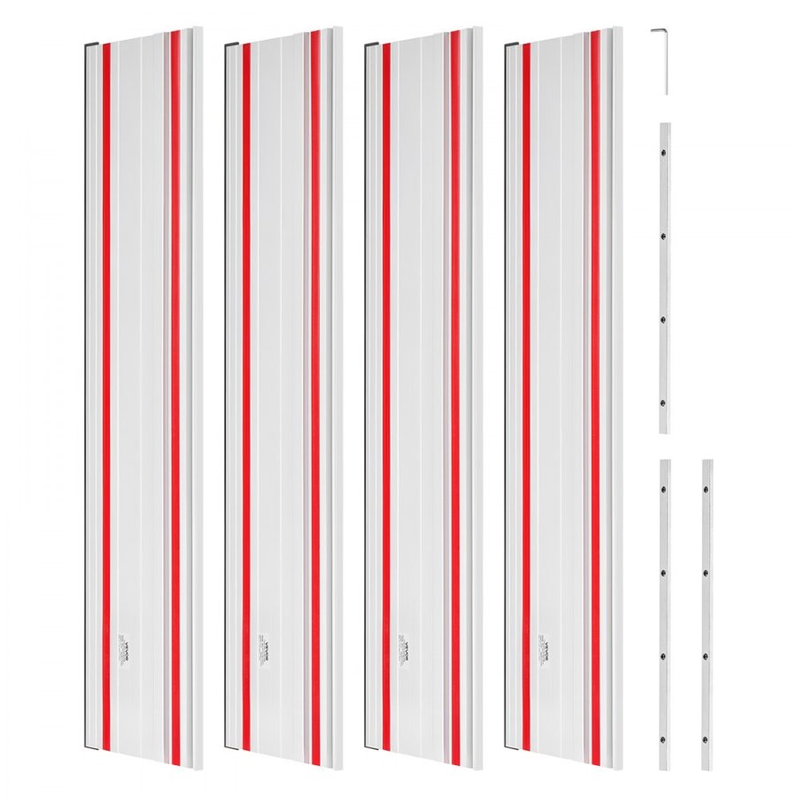 VEVOR Track Saw Guide Rail, 2794 mm Cutting Range, Kit Includes 4 x 698.5 mm Aluminum Extruded Guide Rails and 3 Connectors, Compatible with Makita, Festool & WEN Track Saws, for Woodworking Projects