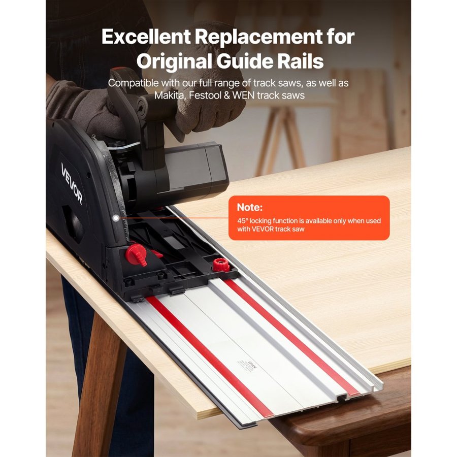 VEVOR Track Saw Guide Rail, 2794 mm Cutting Range, Kit Includes 4 x 698.5 mm Aluminum Extruded Guide Rails and 3 Connectors, Compatible with Makita, Festool & WEN Track Saws, for Woodworking Projects