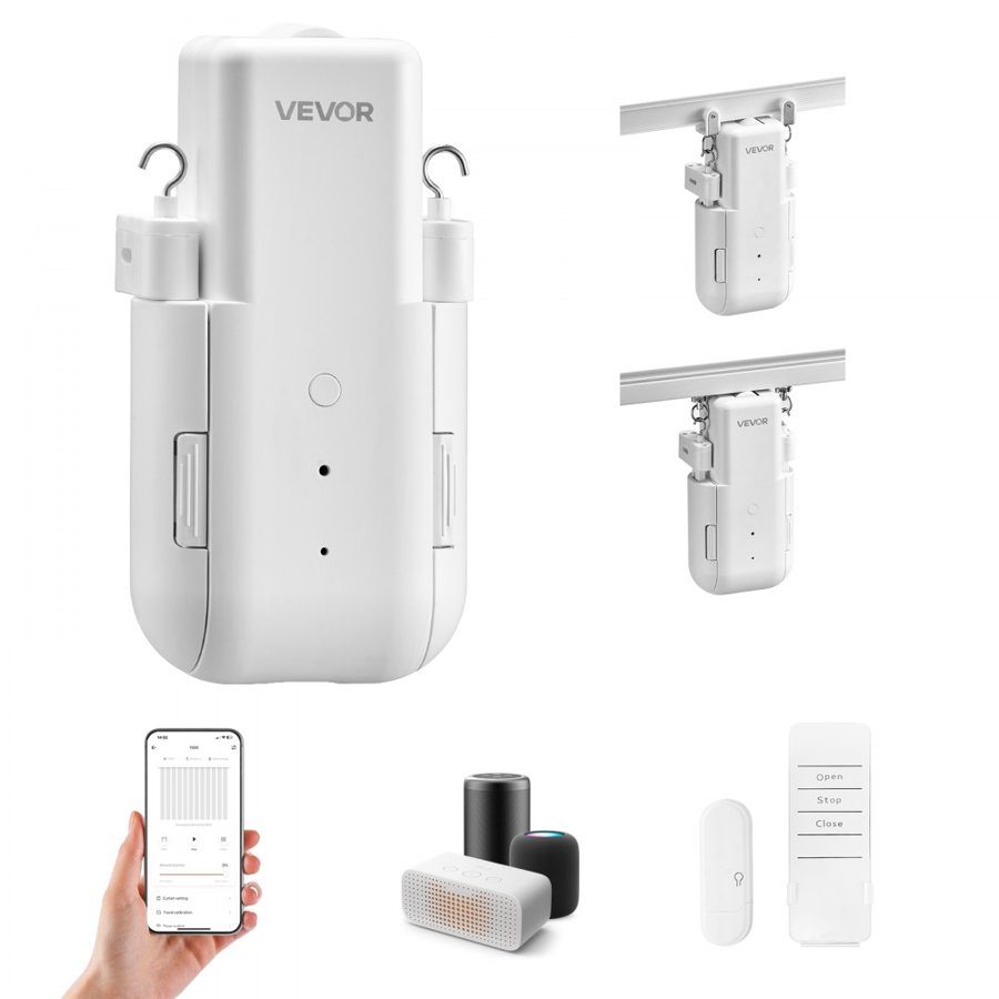 VEVOR Automatic Curtain Opener, APP and Remote Control, Hub Included, Electric Smart Curtain Opener Compatible with Alexa and Google Home, Timed Opening and Closing, for U-shaped/I-shaped Rails