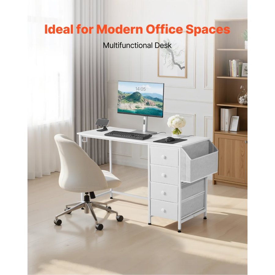 VEVOR White Computer Desk With Drawers – 47-Inch, 220 Lbs