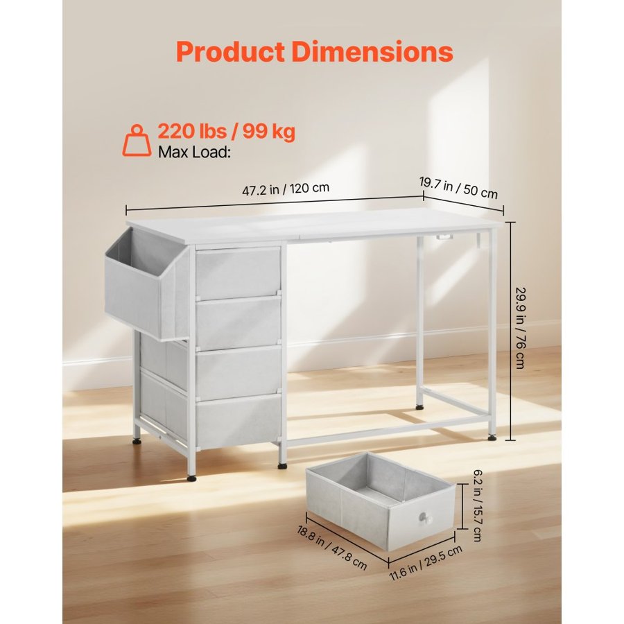VEVOR White Computer Desk With Drawers – 47-Inch, 220 Lbs
