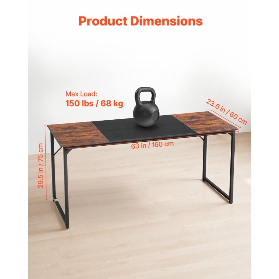 VEVOR 63 Inch Desk – 63×23.6 In Metal Frame Office Table