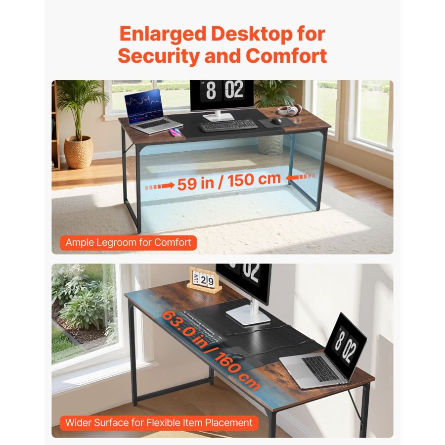 VEVOR 63 Inch Desk – 63×23.6 In Metal Frame Office Table