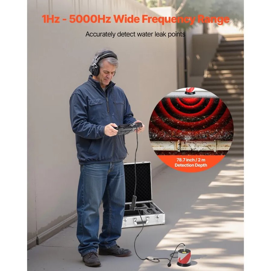 VEVOR Underground Water Pipe Leak Detector – 7",1-5000Hz, 2m