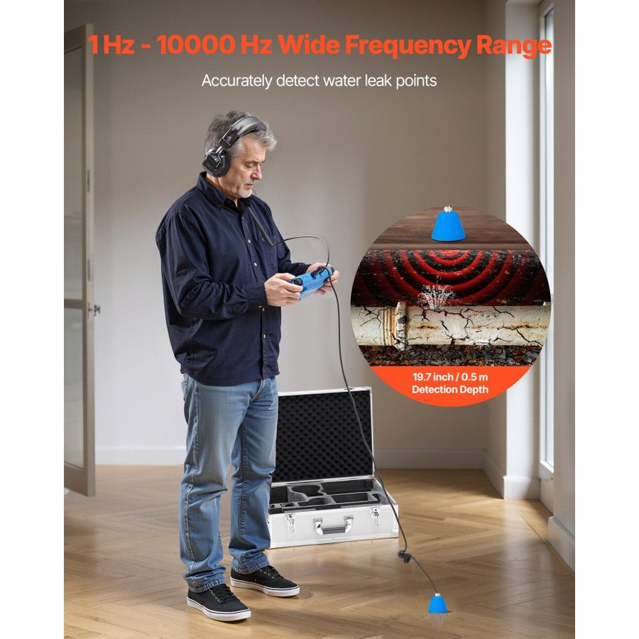 VEVOR Water Leak Locator Equipment – 1Hz–10000Hz, 7" screen