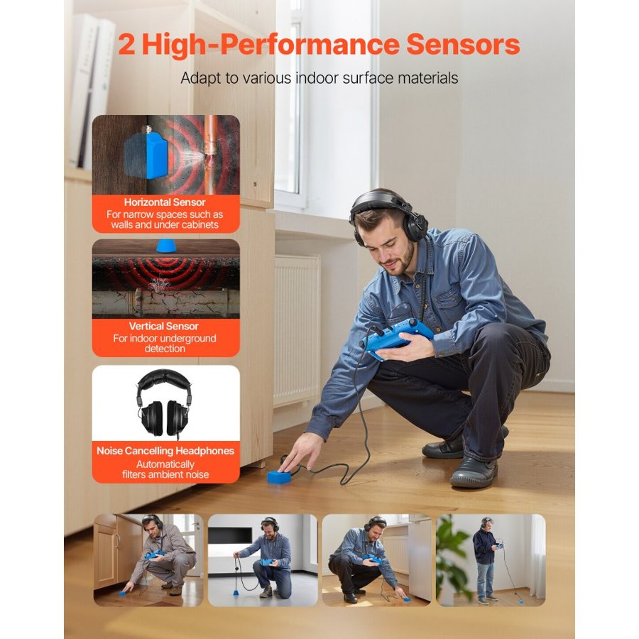 VEVOR Water Leak Locator Equipment – 1Hz–10000Hz, 7" screen