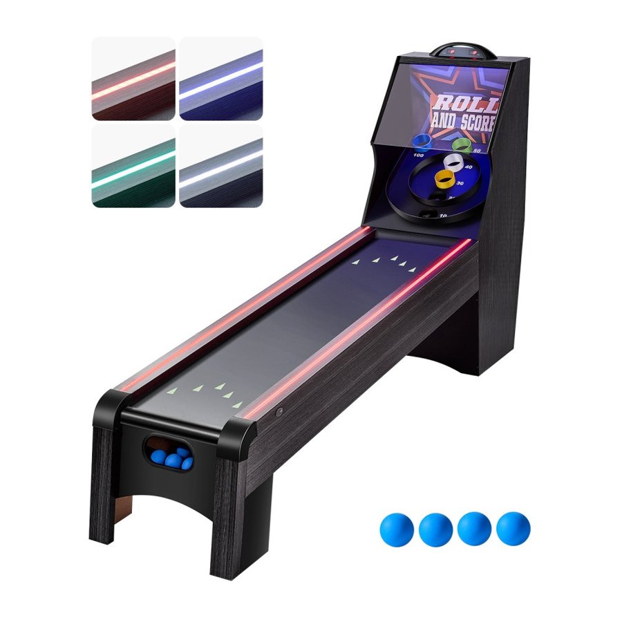 VEVOR 9' Roll and Score Classic Arcade Game Table, Indoor Skeeball Machine Game Set with LED Electronic Scorer, Sound, Automatic Ball Return for Adults Kids Home Recreation Game Room, 4 Balls Included