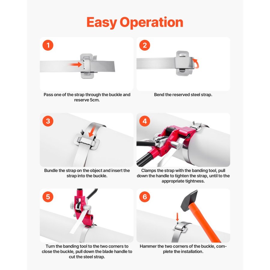 VEVOR Steel Banding Strapping Kit, Heavy Duty Banding Sealer Tool with 30.5 m Binding Straps, 100 Metal Clasps, Manual Pallet Packaging Strapping Kit for Warehouse, Transportation, Industrial Bundling