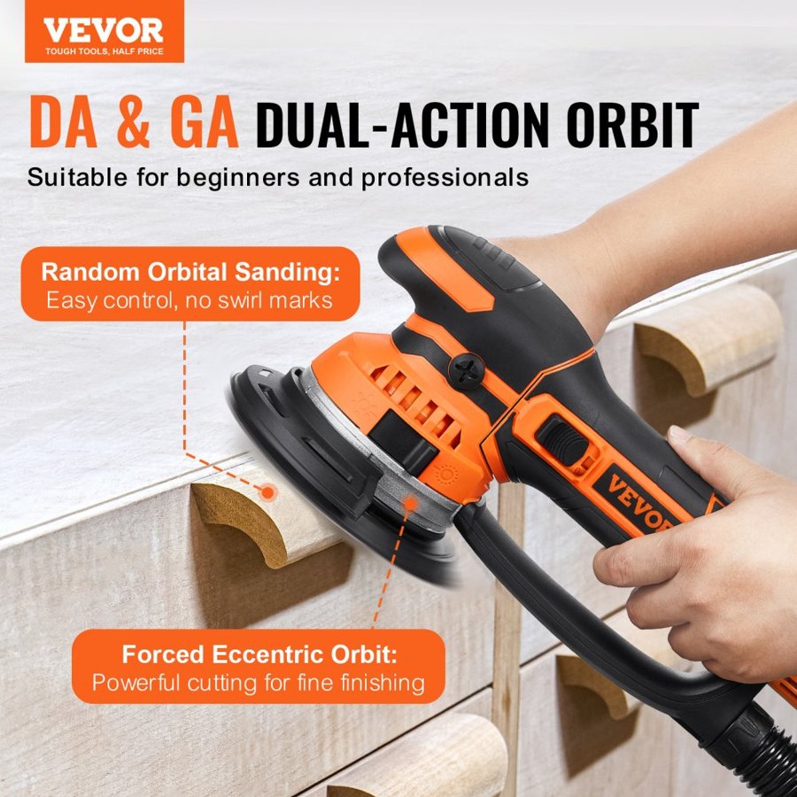 VEVOR Dual Action Orbital Sander – 6-Inch, 850W, 6-Speed