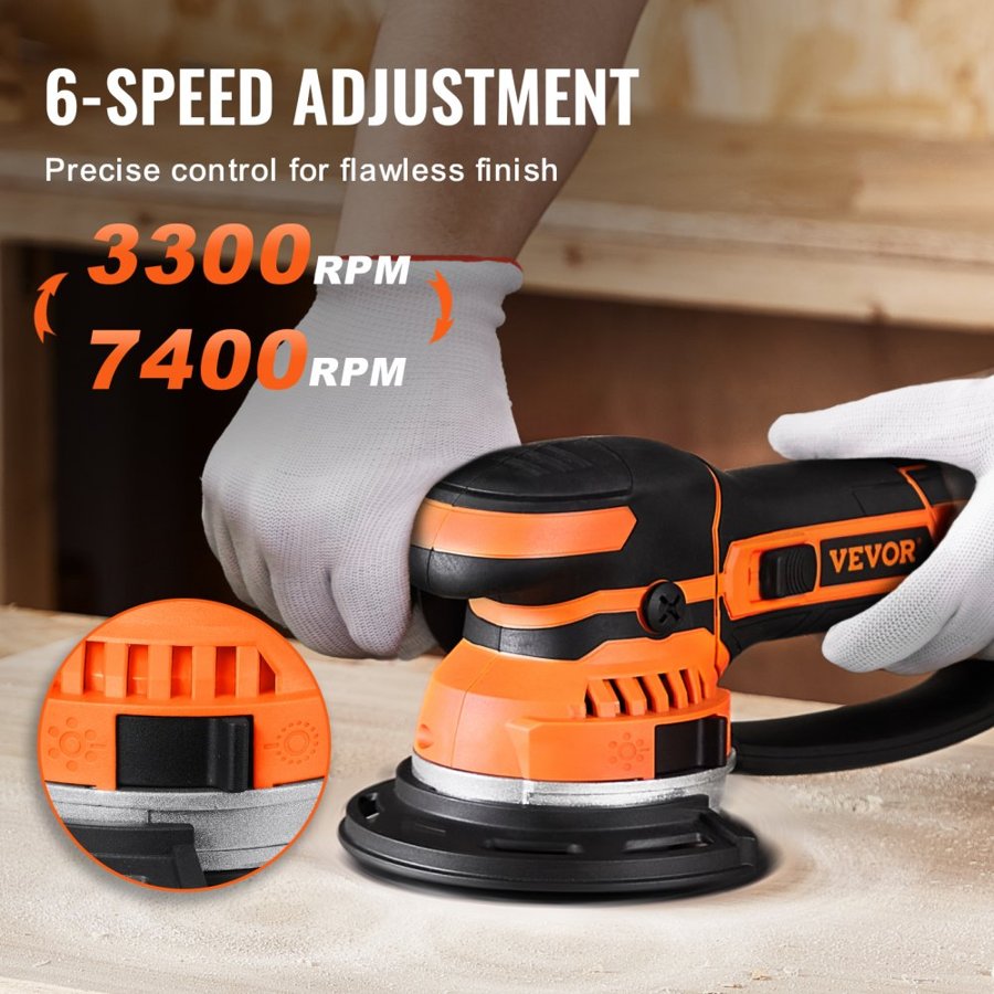 VEVOR Dual Action Orbital Sander – 6-Inch, 850W, 6-Speed