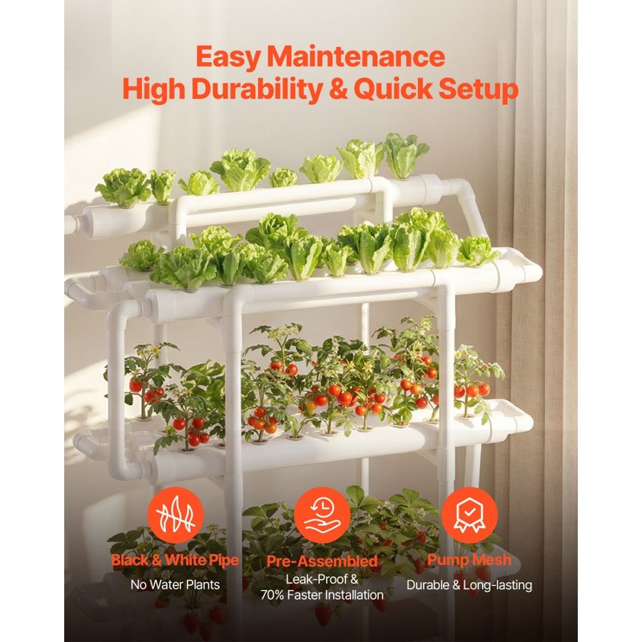 VEVOR Indoor Hydroponic Grow Kit – 3 Tier, 90 Sites, UPVC