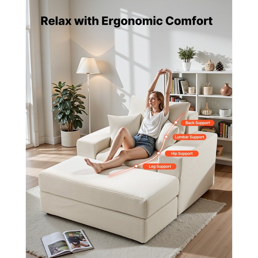 VEVOR Chaise Lounge Chair with Arms – 1115mm, 38 kg Weight