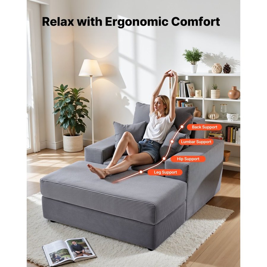 VEVOR Corduroy Reading Chair – 44", 83.78lbs, High-Density