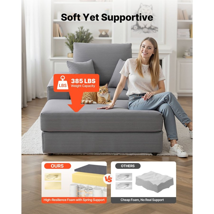 VEVOR Corduroy Reading Chair – 44", 83.78lbs, High-Density