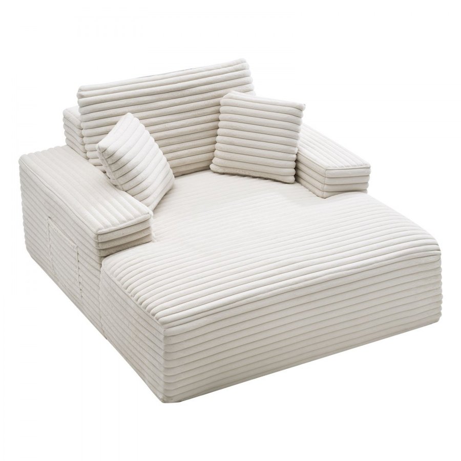 VEVOR Beige Chaise Lounge Chair – 11in. Armrest, 3 Pillows