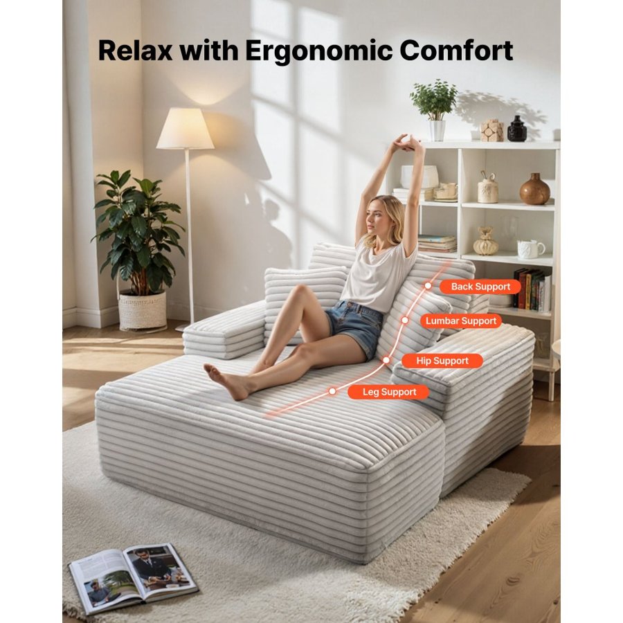 VEVOR Beige Chaise Lounge Chair – 11in. Armrest, 3 Pillows