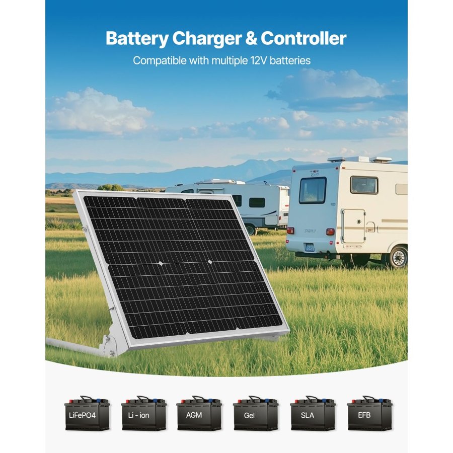 VEVOR 12V Solar Trickle Battery Charger – 50W MPPT