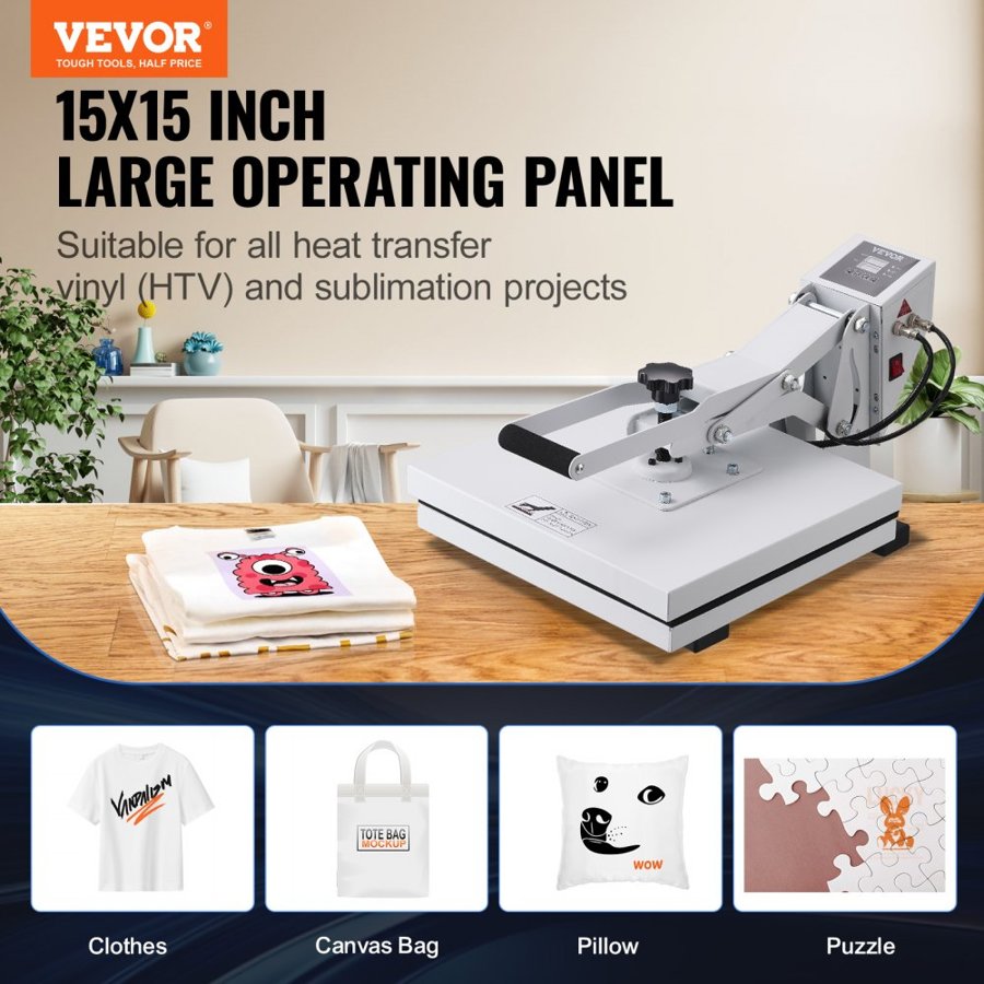 VEVOR Heat Press Machine 15 x 15 in/38.1 x 38.1 cm Sublimation Printer Transfer for DIY T-shirt