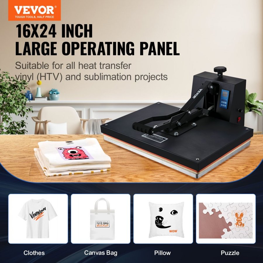 VEVOR Heat Press Machine 40.6 x 61 cm High Pressure T-shirt Press Black, for T-Shirts, Fast Heating, Precise Control, Digital Industrial Sublimation Printer for Heat Transfer Vinyl, Easy to Use